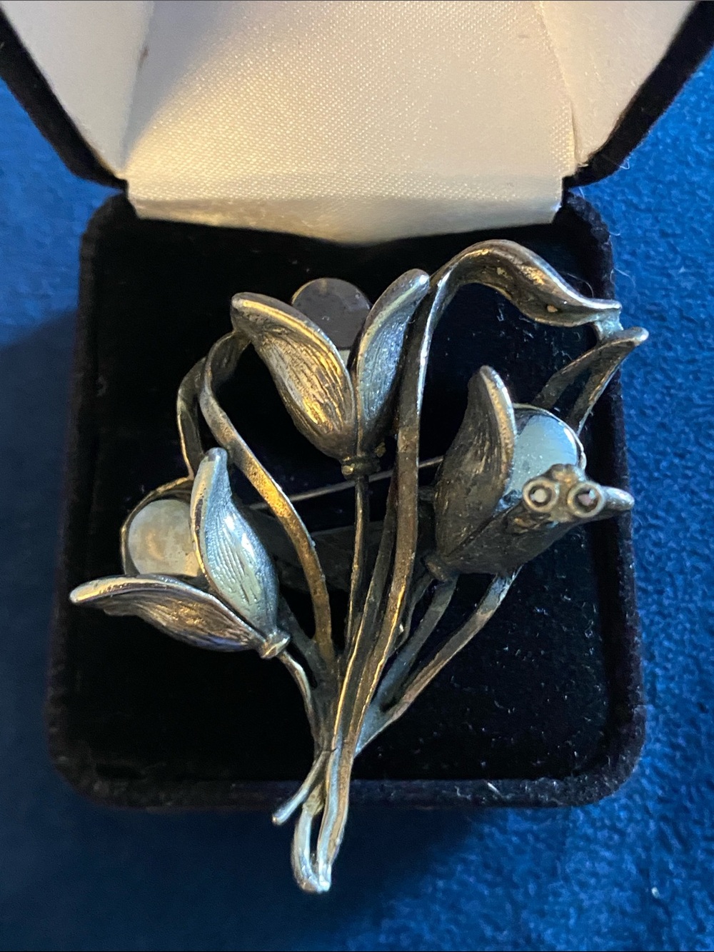 Vintage Danny Pollak Signed Insect Botanical Crystal Brooch